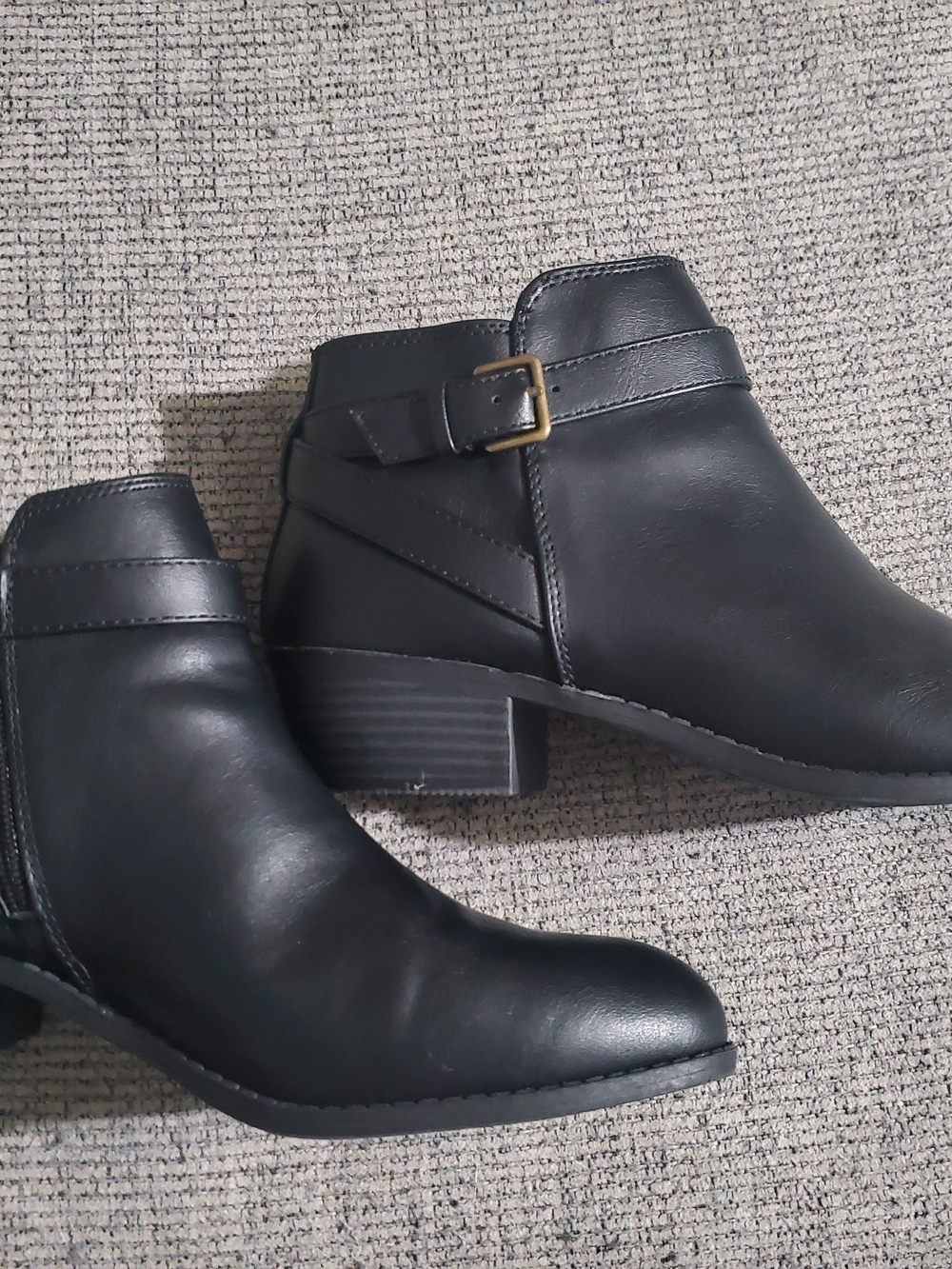 American Eagle Outfitters Black Faux-Leather Ankle Booties with Buckle